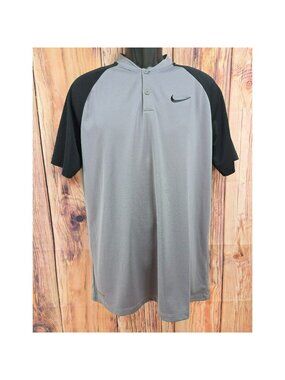 Nike Dri-Fit Mens Gray & Black Baseball Collar Polo Medium